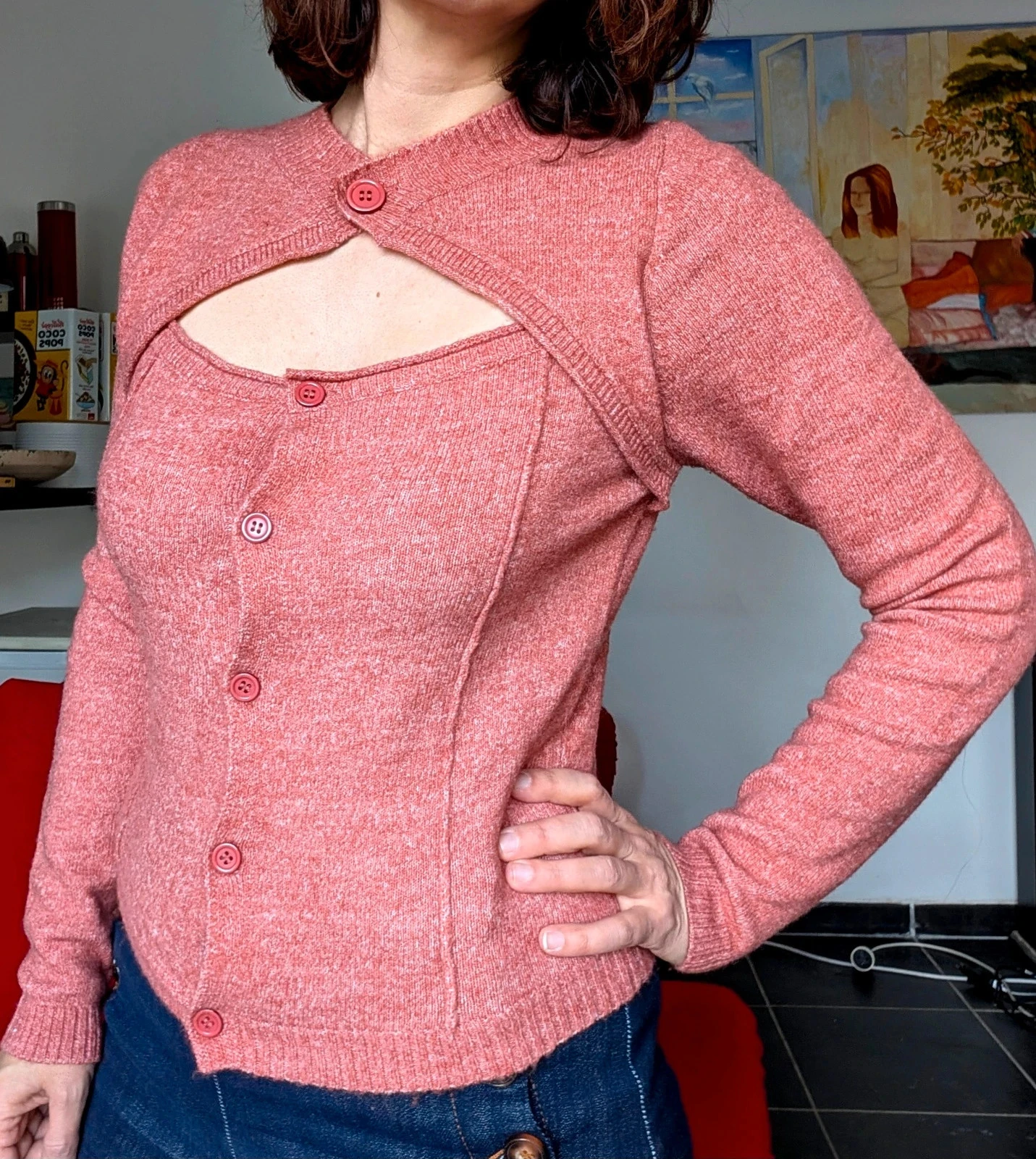 Pull femme vieux rose chic 34